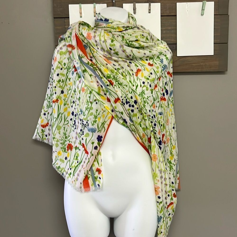Beck Sondergaard Women Floral Striped Cotton Modal Fashion Scarf Fringe 82”, 40”